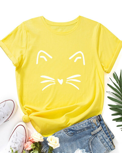 Damski T-shirt klasyczny z nadrukiem z motywem kotka