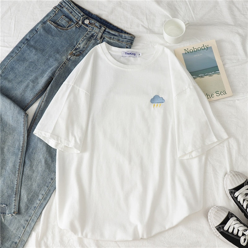 Damski T-Shirt oversize z naszywką