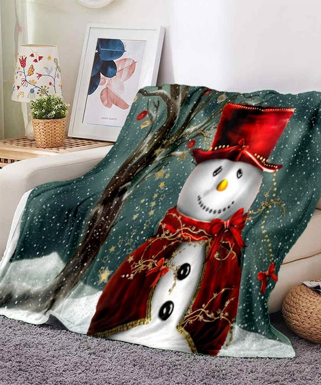 Koc świąteczny zimowy z nadrukiem bałwanka