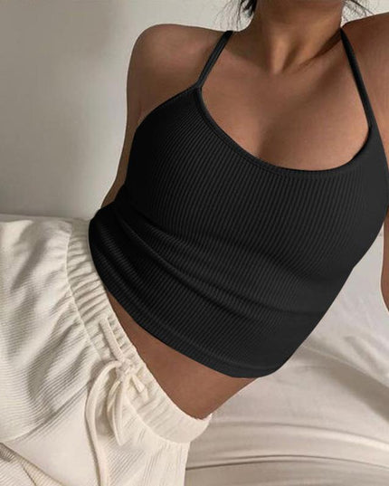 Damski crop top na ramiączkach w prążki