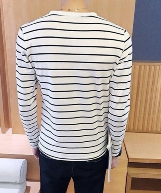 Męska koszulka z długim rękawem z okrągłym dekoltem w paski