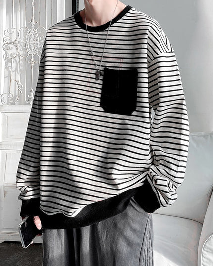 Męska bluza w paski z kieszonką