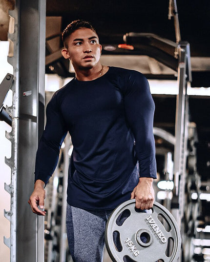 Męska koszulka z długim rękawem sportowa z paskiem na plecach