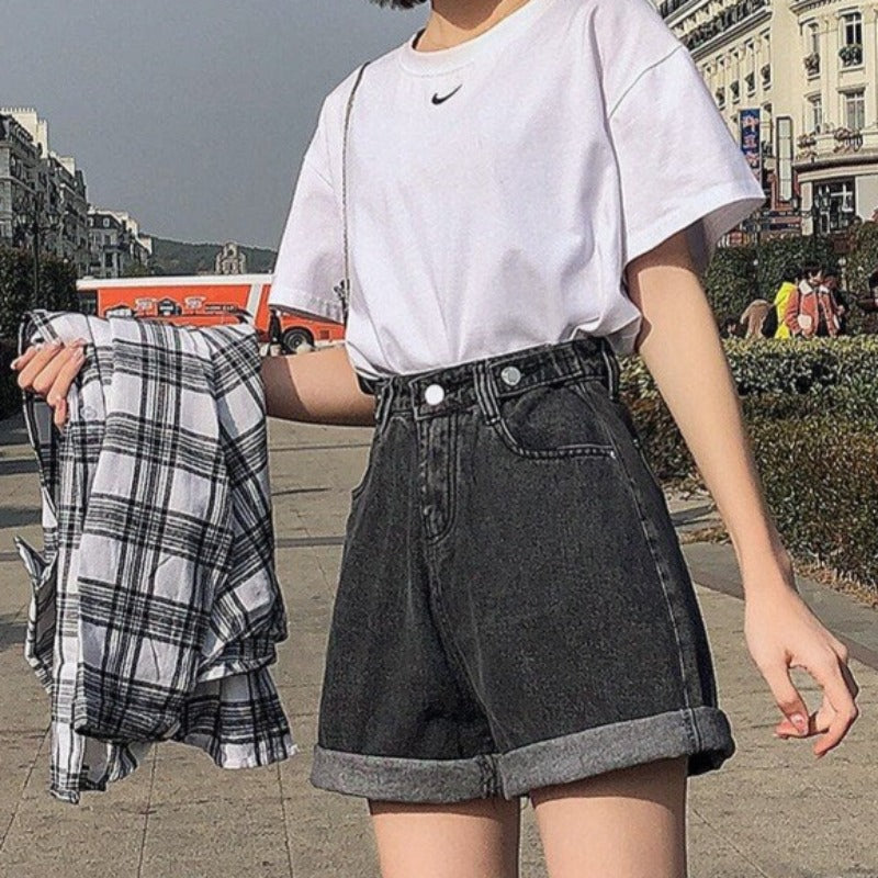 Damskie szorty Mom jeans z wysokim stanem