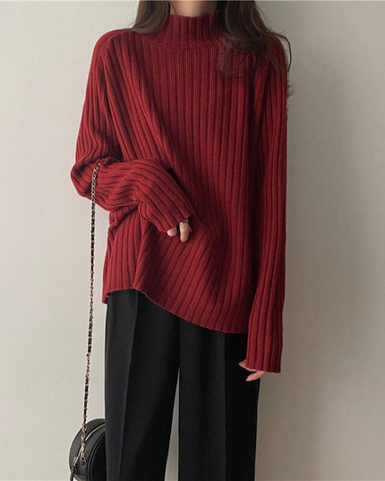 Damski sweter prążkowany z golfem o luźnym kroju