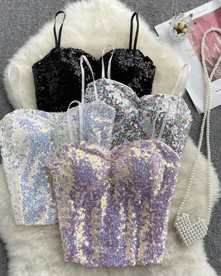 Damski top na ramiączkach z cekinami