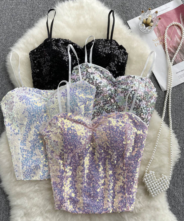 Damski top na ramiączkach z cekinami