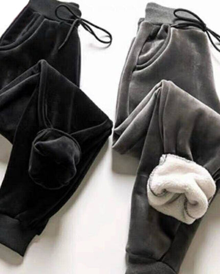 Damskie zimowe spodnie welurowe dresy ocieplane