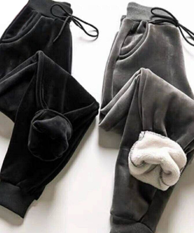 Damskie zimowe spodnie welurowe dresy ocieplane