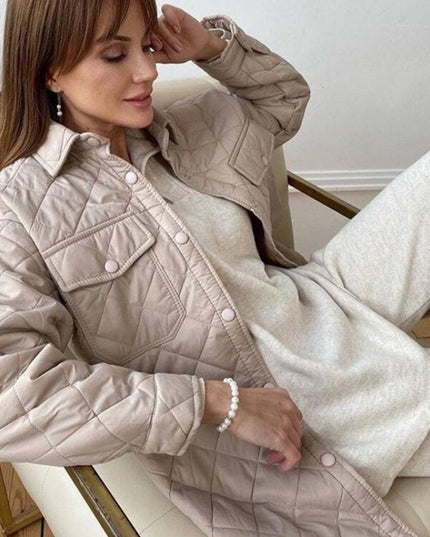 Damska kurtka zimowa pikowana wiązana w talii z kołnierzem