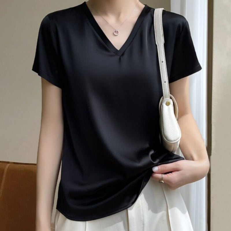 Damski T-shirt z satynowej tkaniny