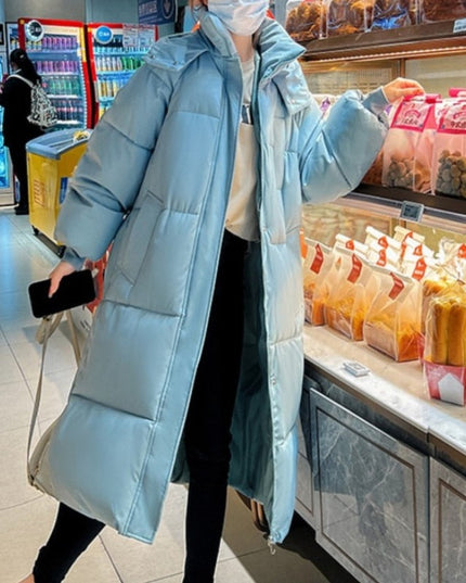 Damska kurtka zimowa z kapturem długości za kolano