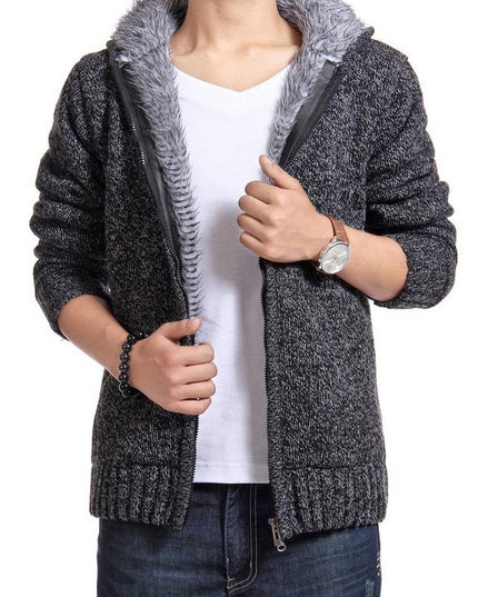 Męski sweter rozpinany z kapturem i ociepleniem