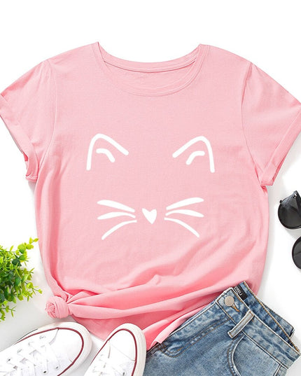 Damski T-shirt klasyczny z nadrukiem z motywem kotka