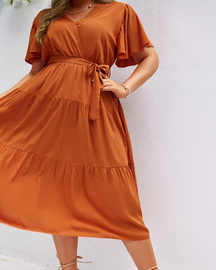 Sukienka plus size midi letnia z kopertowym dekoltem
