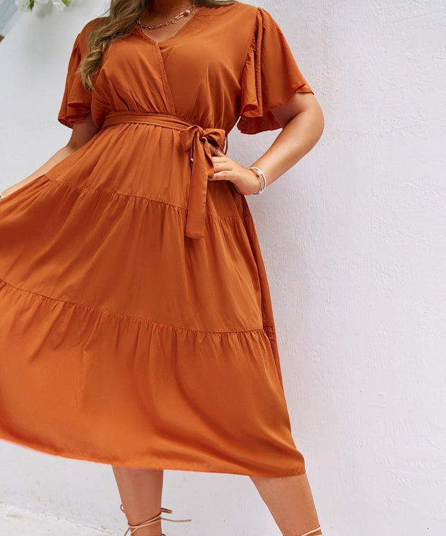 Sukienka plus size midi letnia z kopertowym dekoltem