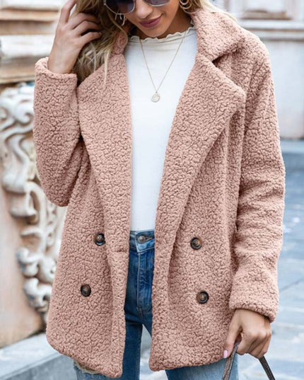 Damski płaszcz dwurzędowy z futrzanej tkaniny