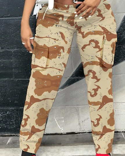 Damskie spodnie cargo we wzór moro