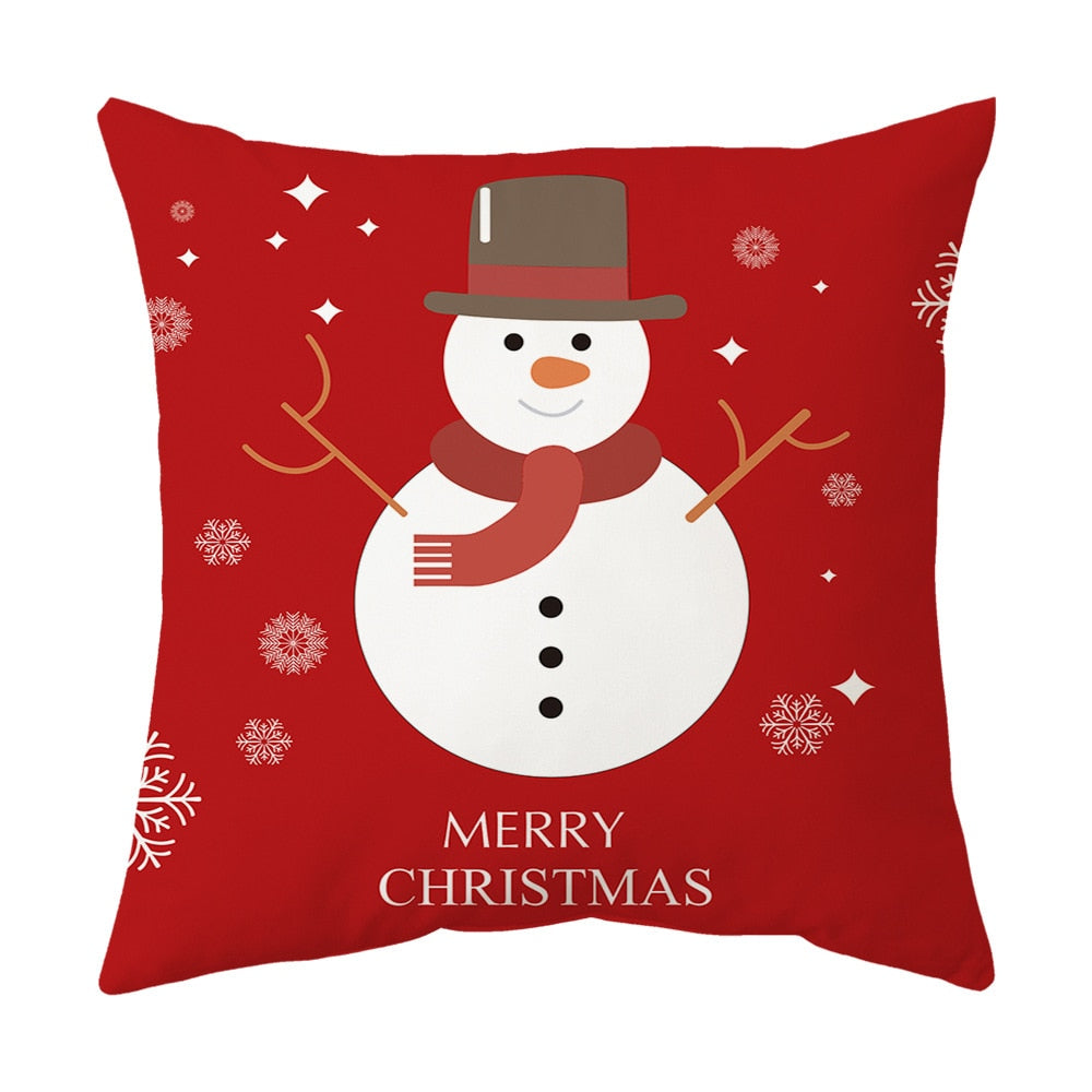Świąteczna poszewka na poduszkę z bałwanem i napisem Merry Christmas