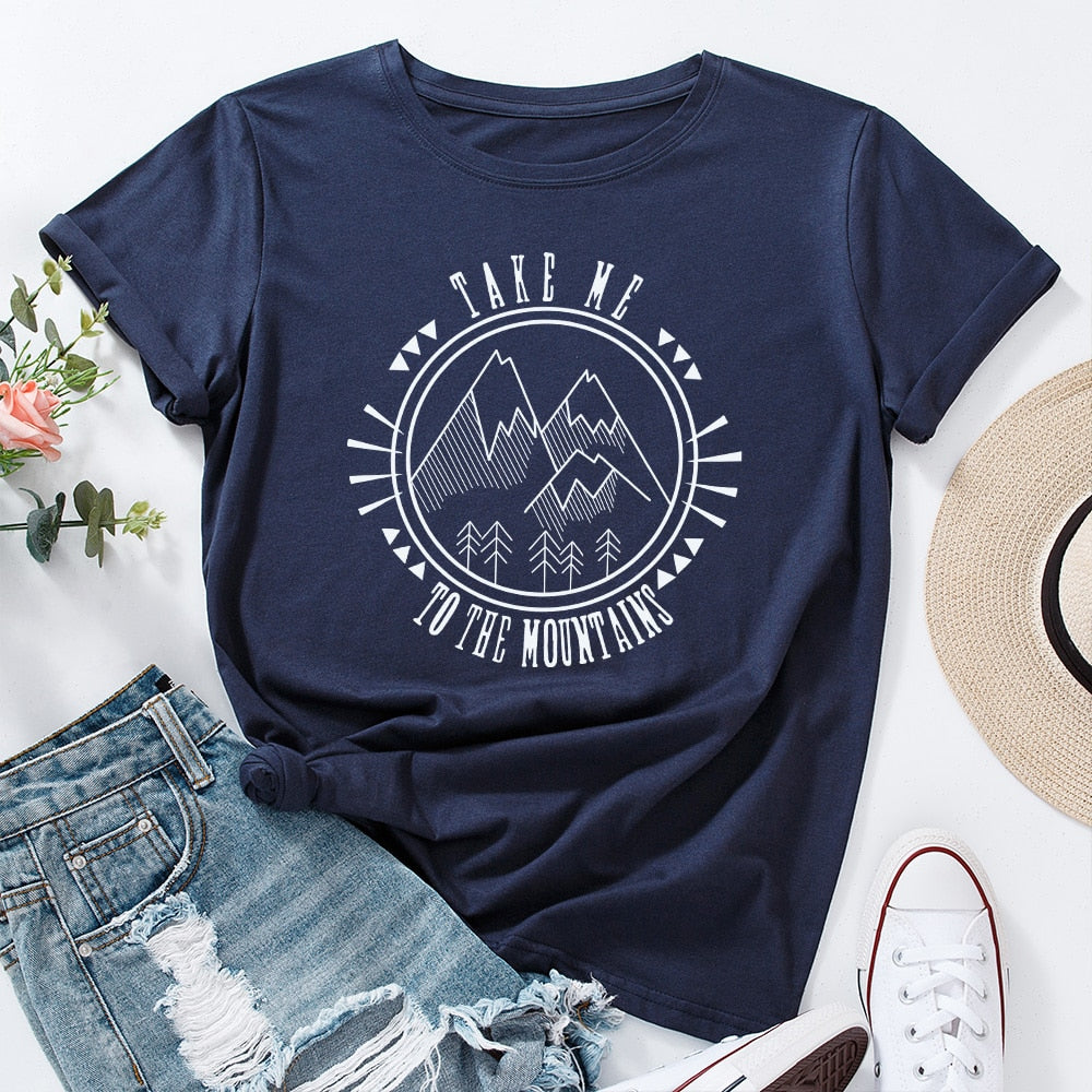 Damski T-shirt z nadrukiem z motywem gór