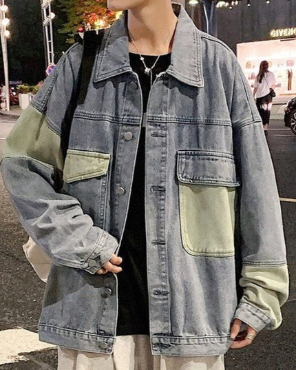 Męska kurtka jeansowa oversize z kontrastowymi wstawkami