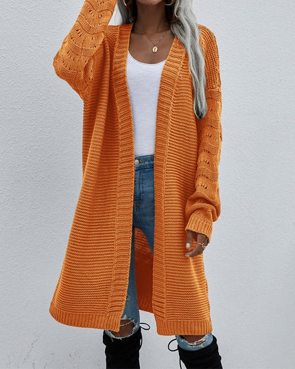 Damski sweter typu kardigan z ozdobną fakturą na rękawach