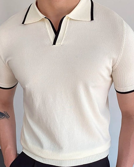 Męska koszulka polo prążkowana z ozdobną lamówką