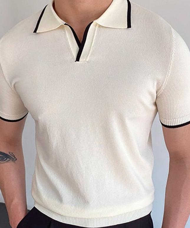 Męska koszulka polo prążkowana z ozdobną lamówką