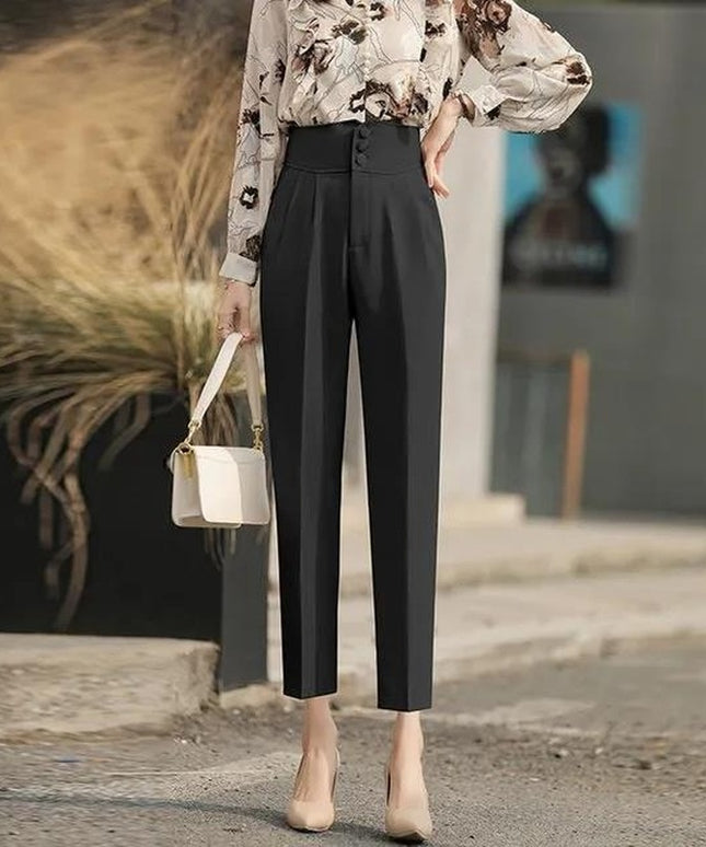 Damskie spodnie chinosy podkreślające talię zapinane na guziki