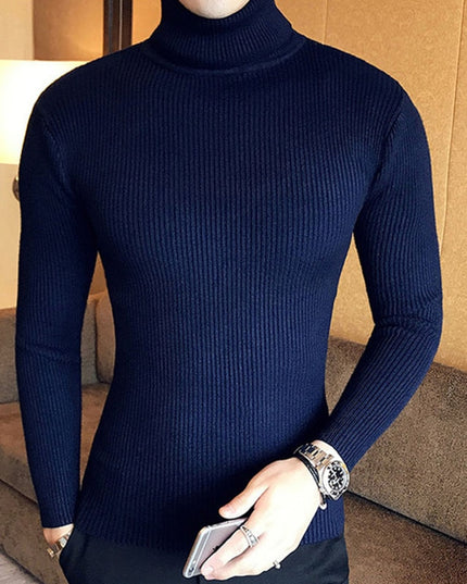 Męski sweter typu golf z prążkowanej tkaniny