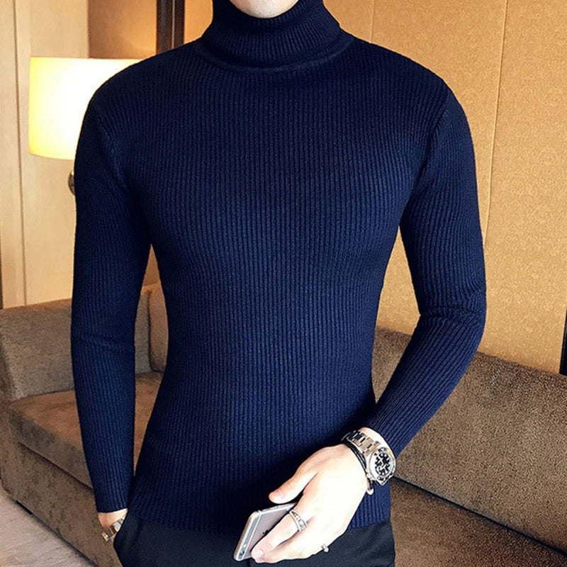 Męski sweter typu golf z prążkowanej tkaniny