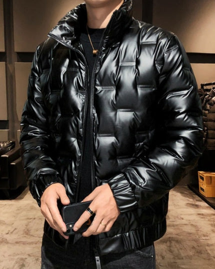 Męska kurtka zimowa metaliczna ze stójką