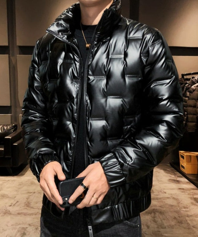 Męska kurtka zimowa metaliczna ze stójką