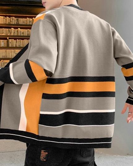 Męski sweter typu kardigan w ozdobne pasy