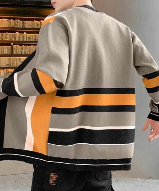 Męski sweter typu kardigan w ozdobne pasy