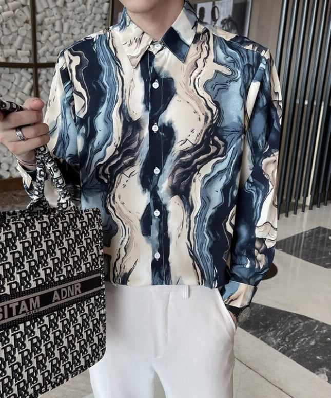 Męska koszula o luźnym kroju w abstrakcyjne wzory