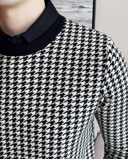 Męski sweter typu golf w pepitkę