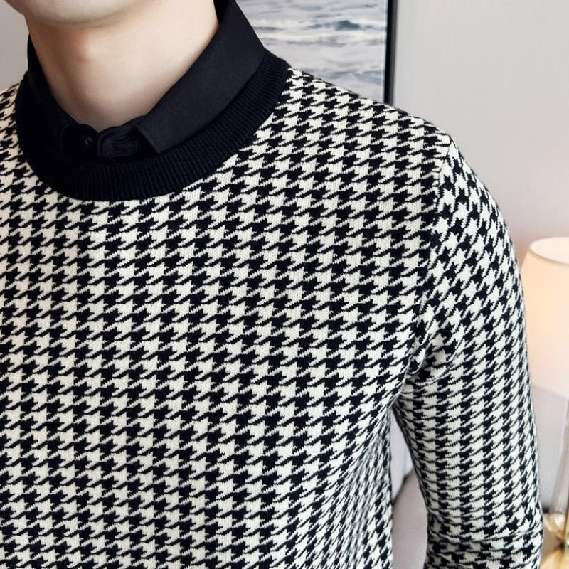 Męski sweter typu golf w pepitkę