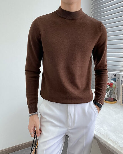 Męski sweter typu golf z gładkiej dzianiny