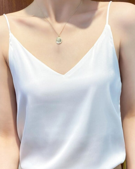 Damski elegancki satynowy top na ramiączkach z dekoltem V