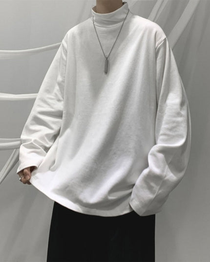 Męska koszulka z długim rękawem o luźnym kroju z golfem