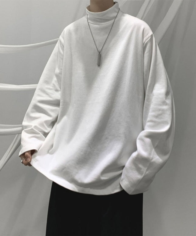 Męska koszulka z długim rękawem o luźnym kroju z golfem