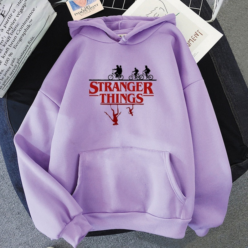 Damska bluza z kapturem z napisem STRANGER THINGS