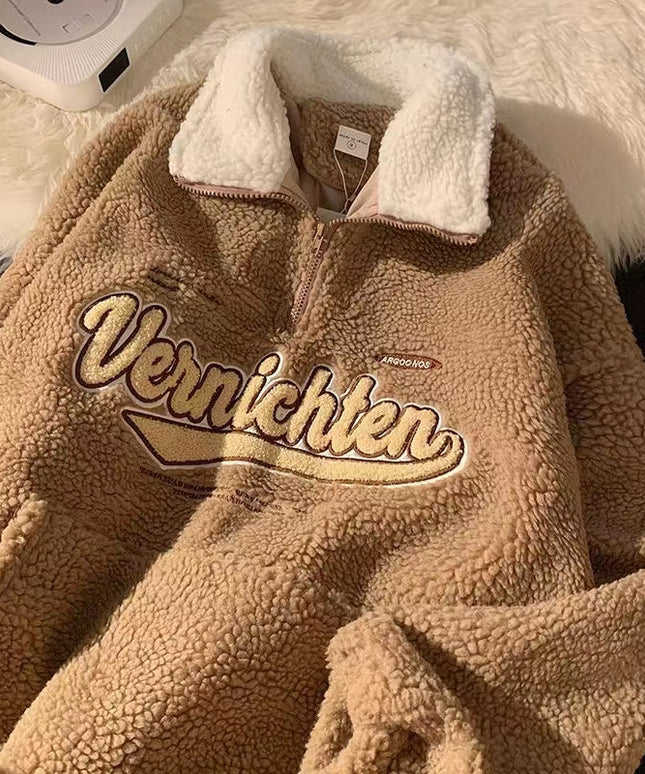 Męska bluza polarowa z nadrukiem i stójką