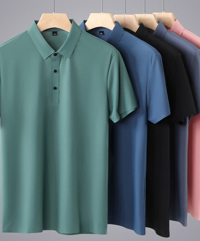 Męska koszulka polo z gładkiej tkaniny czarnymi guzikami