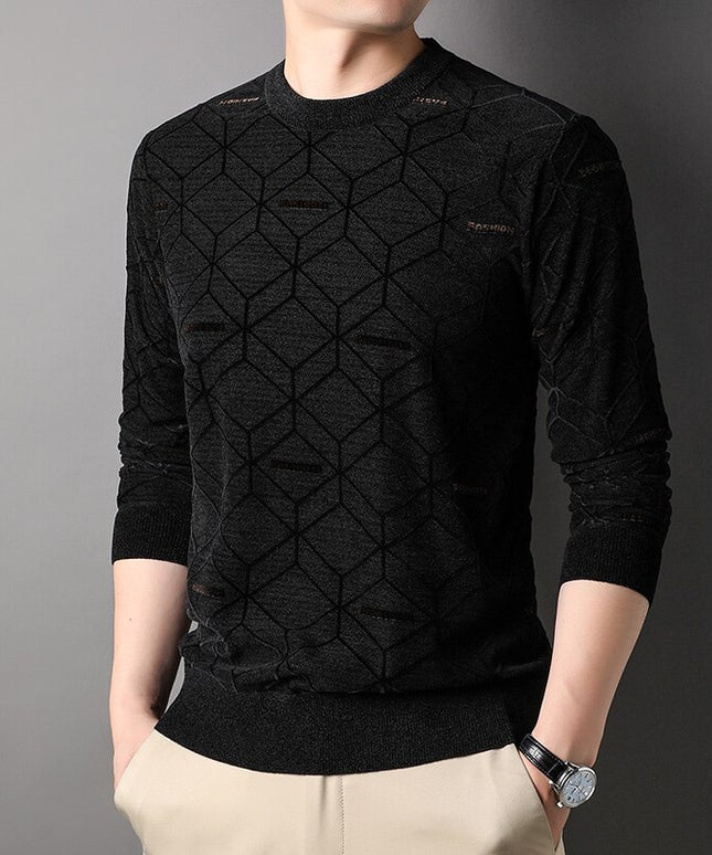 Męski klasyczny sweter z dekoltem w łódkę we wzory