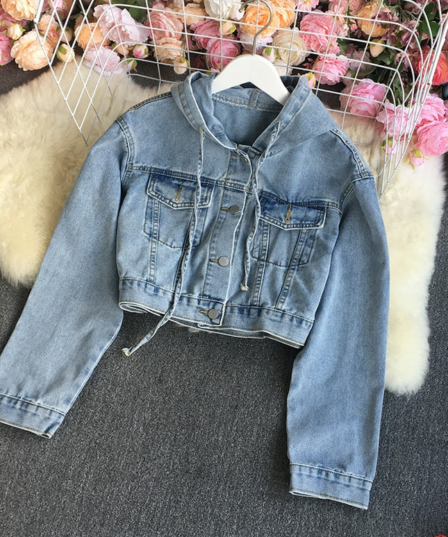 Damska kurtka jeansowa krótka z kapturem