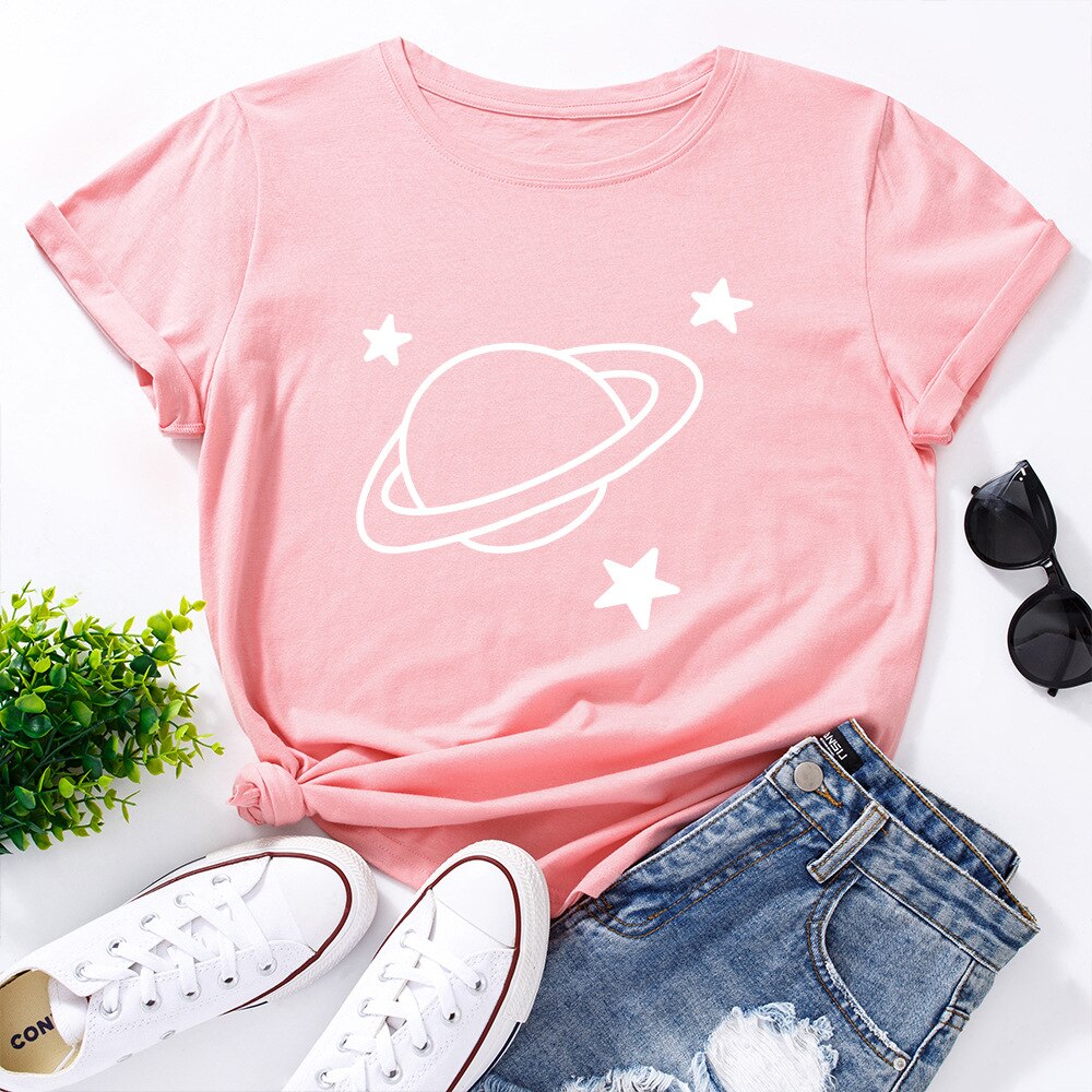 Damski T-shirt z nadrukiem z motywem kosmosu