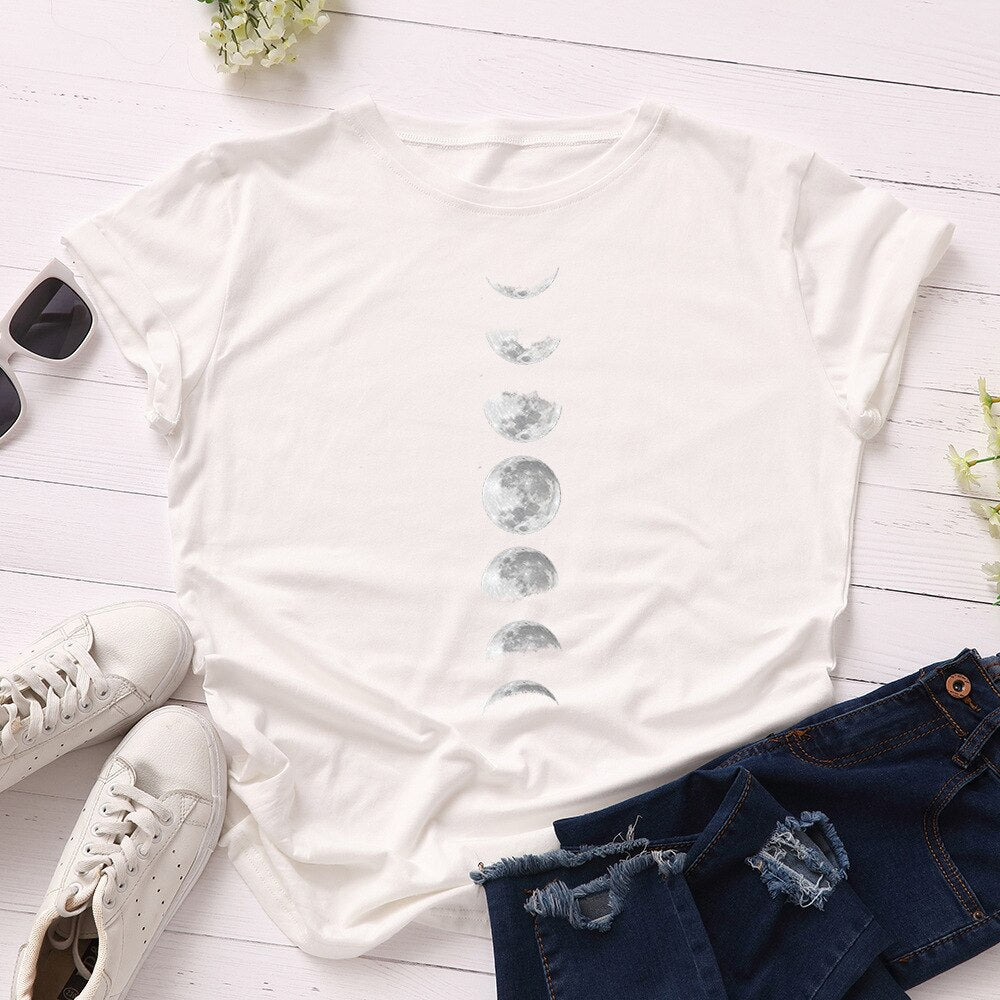 Damski T-shirt klasyczny z nadrukiem z motywem księżyca