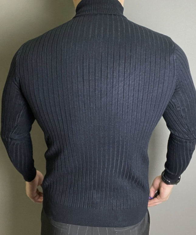 Męski sweter typu golf z prążkowanej tkaniny